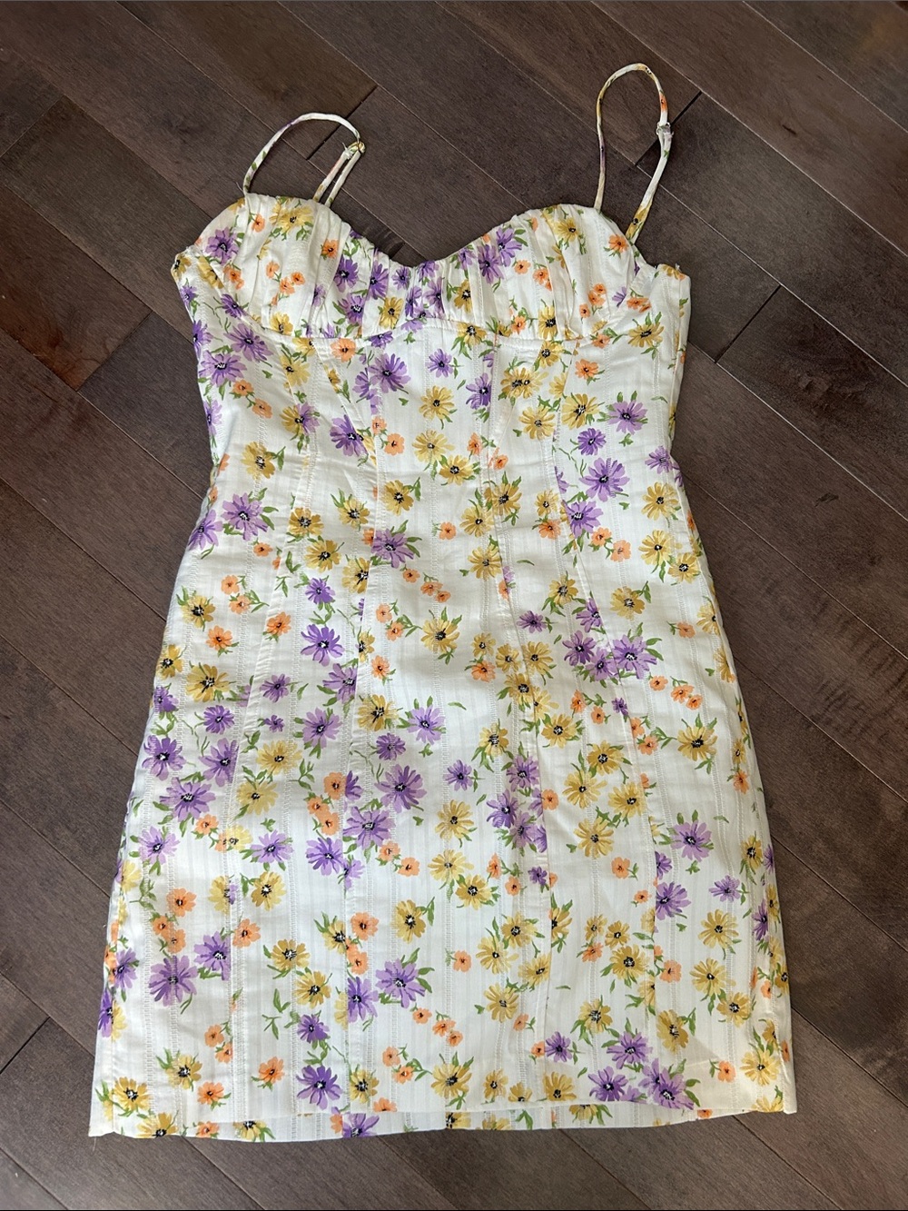 Zara Cream Mini Dress with Purple & Yellow Floral Print